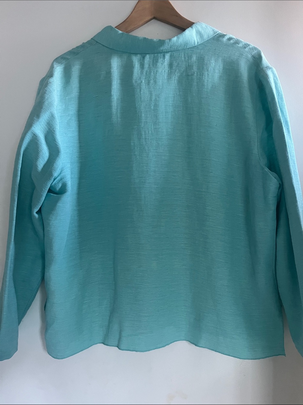 Provence d'Amour 70% Silk 30% Linen Aqua Button Front Blouse XL - Picture 8 of 8